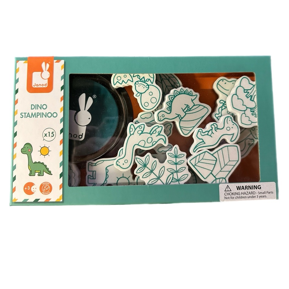 Janod Set of 15 Stampinoo Dino Stamps with Ink Pad - Ages 3+